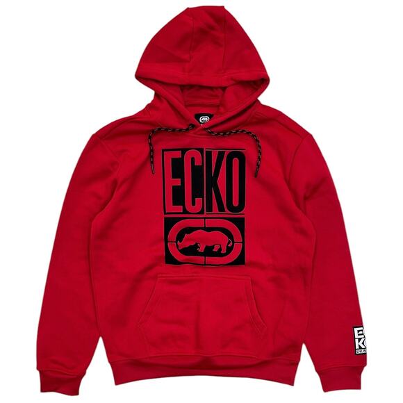 Ecko Unltd Men's Hoodie Classic Felt Logo Pullover Fleece Sweatshirt in Red - Picture 1 of 3